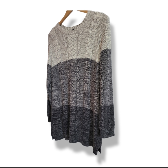 🌿Jeanne Pierre Women's XL Cable Knit Sweater Colorblock Grey Ivory Pockets - Picture 3 of 12
